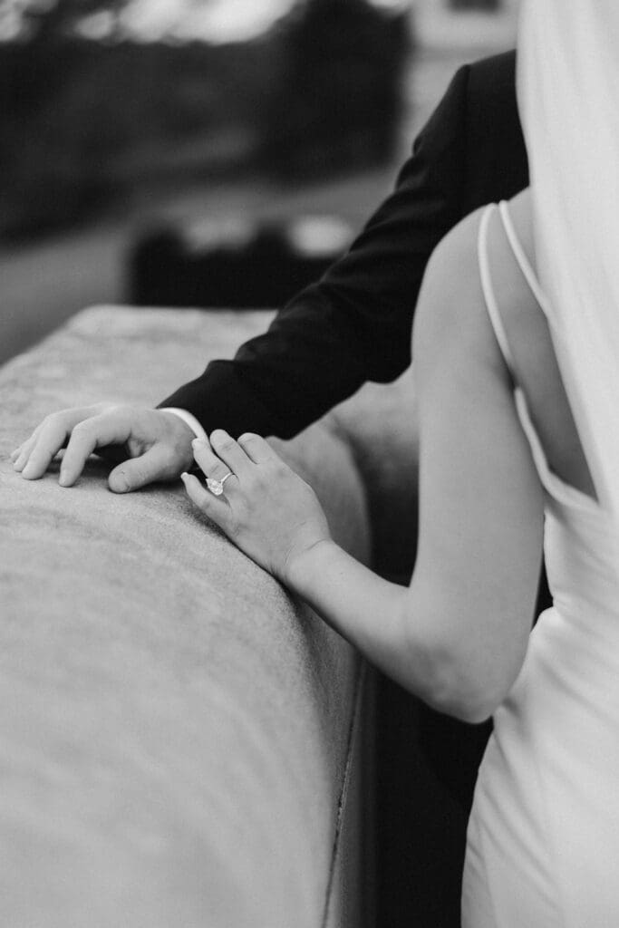 close up ring detail of bride and groom on the biltmore terrace