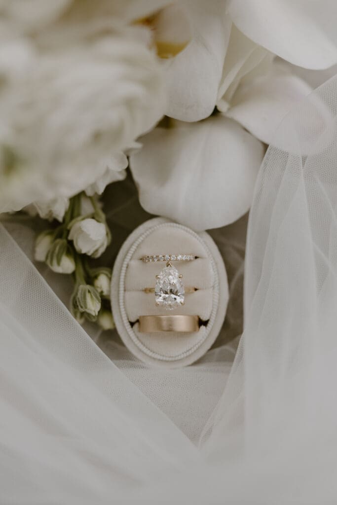 close up ring and floral detail at biltmore estate wedding