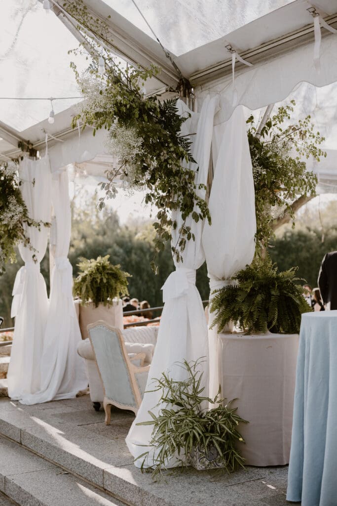soft spring greenery details at wedding reception at biltmore forest country club in asheville nc