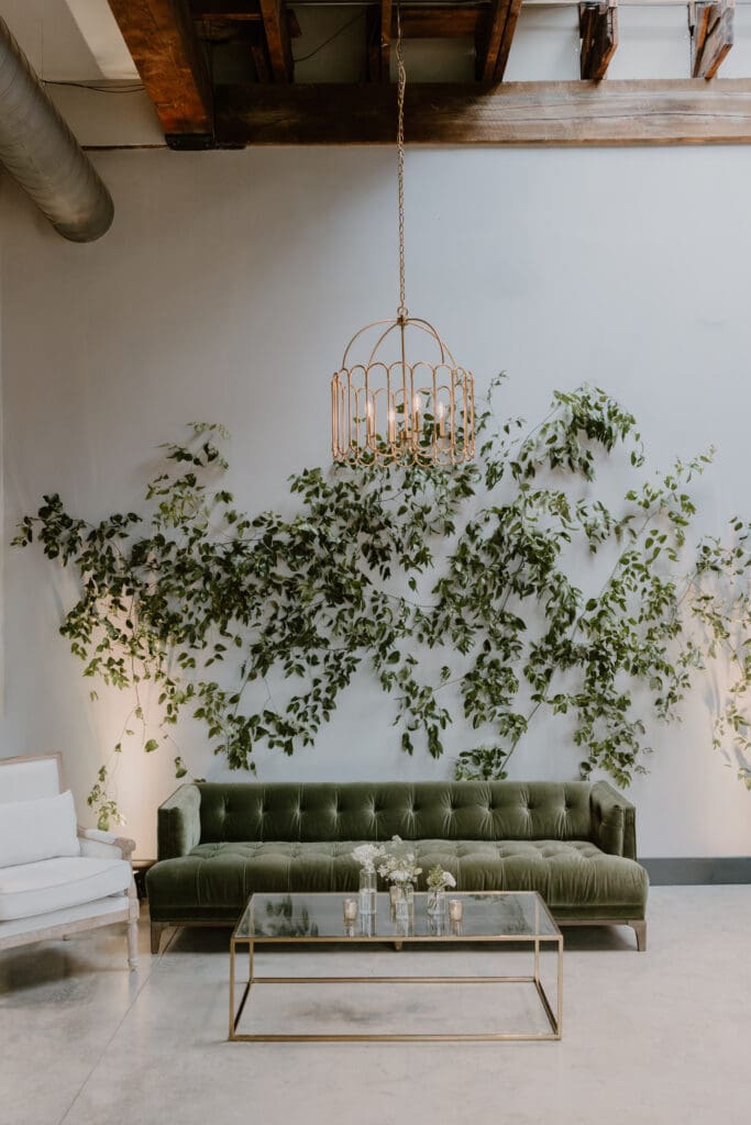 Greenery Reception Details at the Laundry at Bull Street in downtown Columbia SC